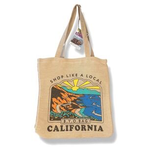 California Tote Bag Jute "Shop Like A Local" Graphic Reusable Shopping Bag